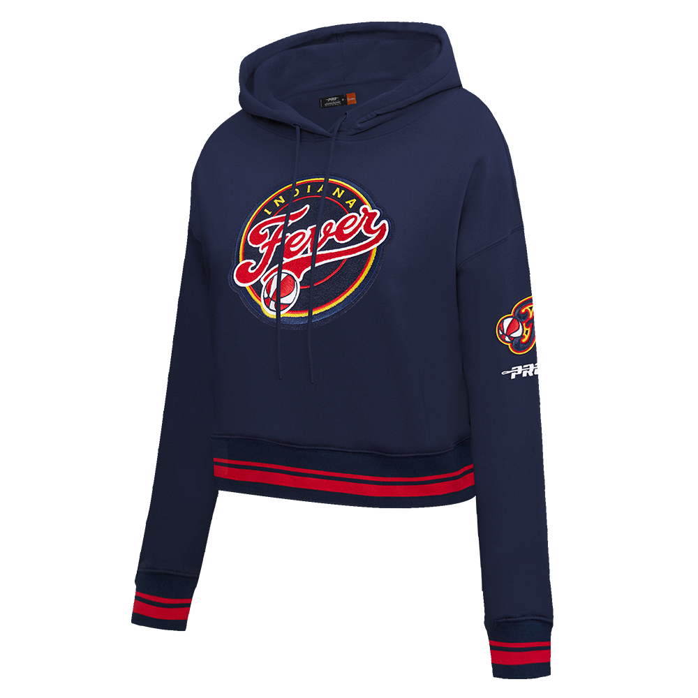 WNBA INDIANA FEVER RETRO CLASSICS WOMEN'S RIB FLEECE CROPPED PULLOVER HOODIE (MIDNIGHT NAVY/RED/MIDNIGHT NAVY)