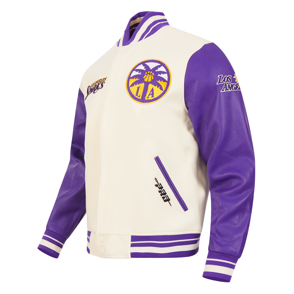 WNBA LOS ANGELES SPARKS RETRO CLASSICS MEN'S RIB WOOL VARSITY JACKET (EGGSHELL/ PURPLE)