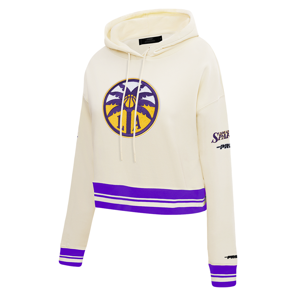 WNBA LOS ANGELES SPARKS RETRO CLASSICS WOMEN'S RIB FLEECE CROPPED PULLOVER HOODIE (BLACK/PURPLE)