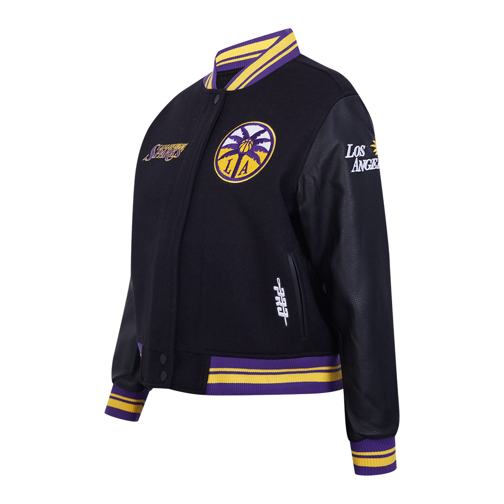 WNBA LOS ANGELES SPARKS RETRO CLASSICS WOMEN'S RIB WOOL VARSITY JACKET (BLACK/PURPLE)
