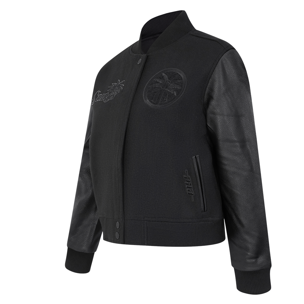 WNBA LOS ANGELES SPARKS TRIPLE BLACK WOMEN'S RIB WOOL VARSITY JACKET (JET BLACK)