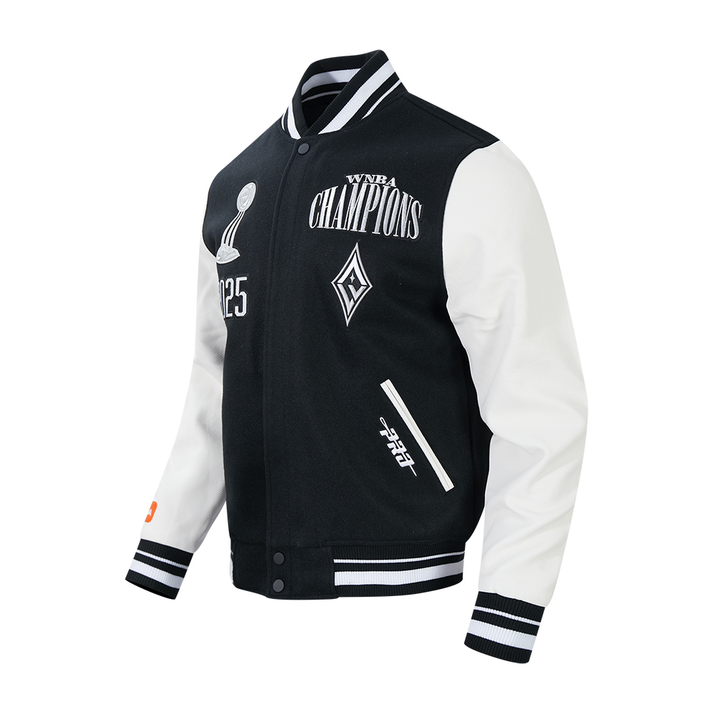 LAS VEGAS ACES WNBA FINALS 2025 MEN'S RIB WOOL VARSITY JACKET (BLACK/WHITE)