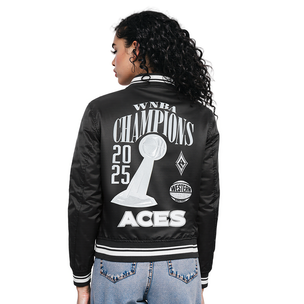 LAS VEGAS ACES WNBA FINALS 2025 WOMEN'S RIB SATIN JACKET (BLACK)