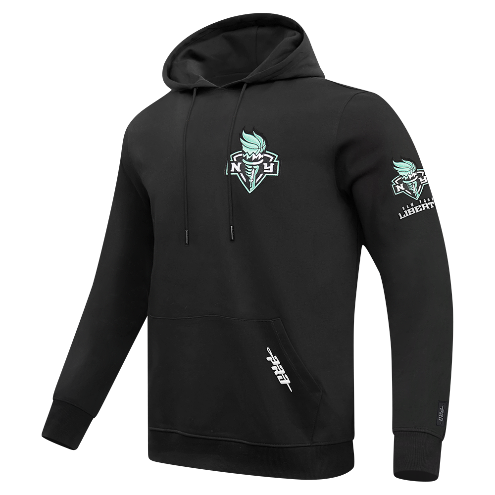 WNBA NEW YORK LIBERTY CLASSIC CHENILLE MEN'S DOUBLE KNIT PULLOVER HOODIE (BLACK)