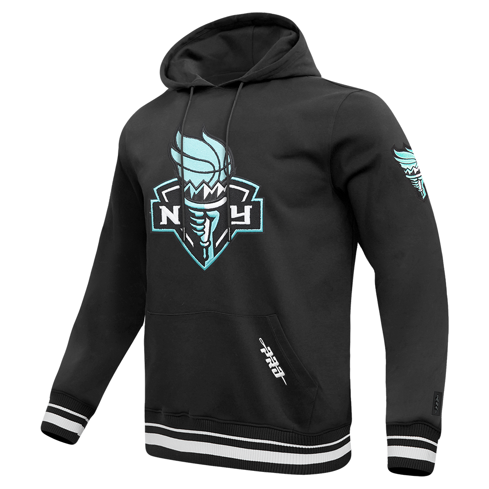 WNBA 	NEW YORK LIBERTY RETRO CLASSICS MEN'S RIB FLEECE PULLOVER HOODIE (BLACK)