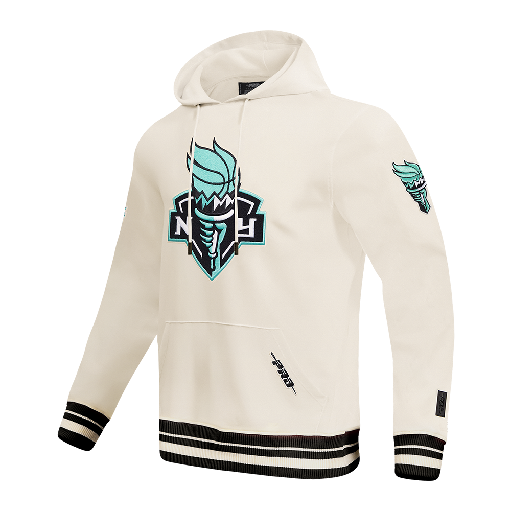 WNBA NEW YORK LIBERTY RETRO CLASSICS MEN'S RIB FLEECE PULLOVER HOODIE (EGGSHELL/ BLACK)