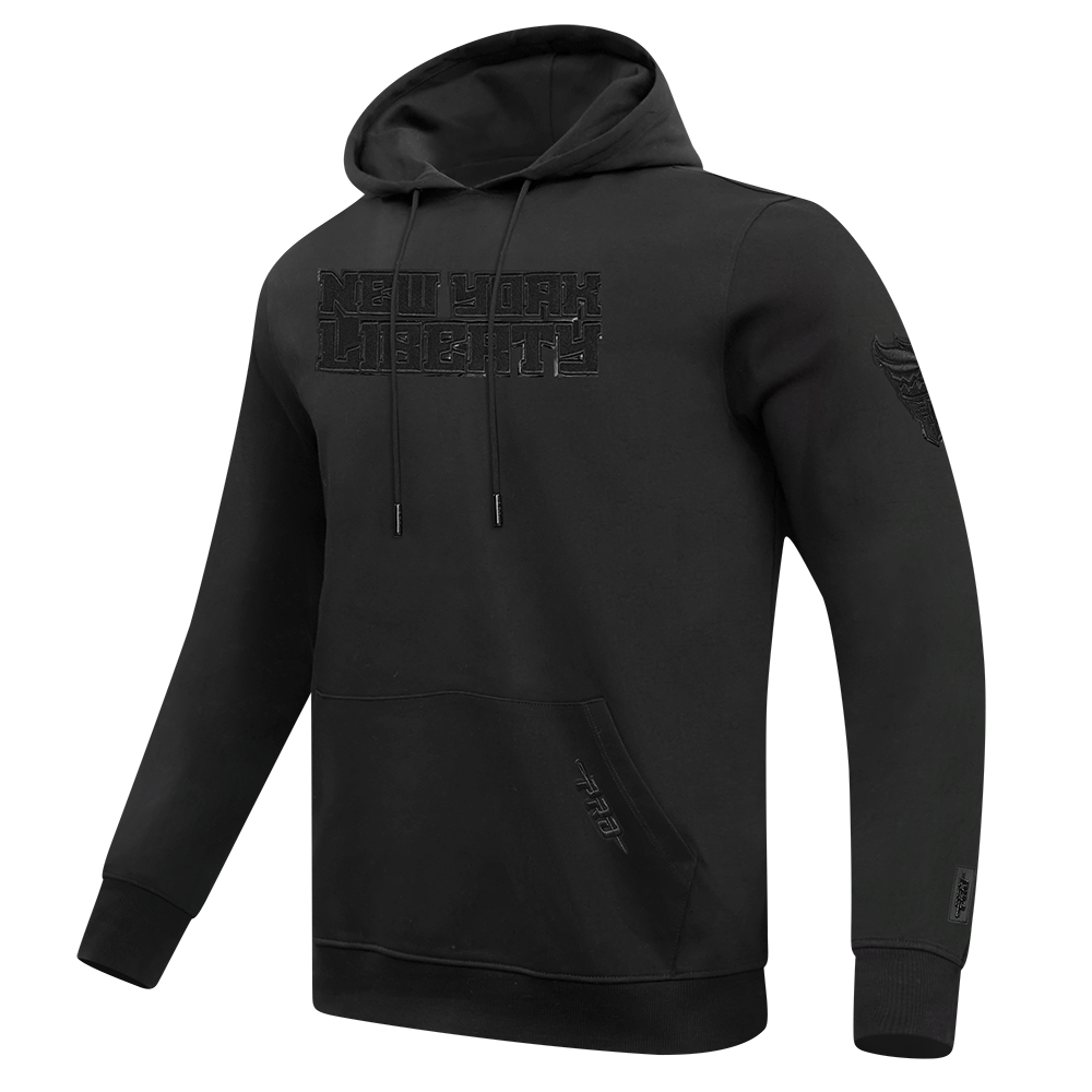 WNBA  NEW YORK LIBERTY TRIPLE BLACK MEN'S DOUBLE KNIT PULLOVER HOODIE (BLACK)