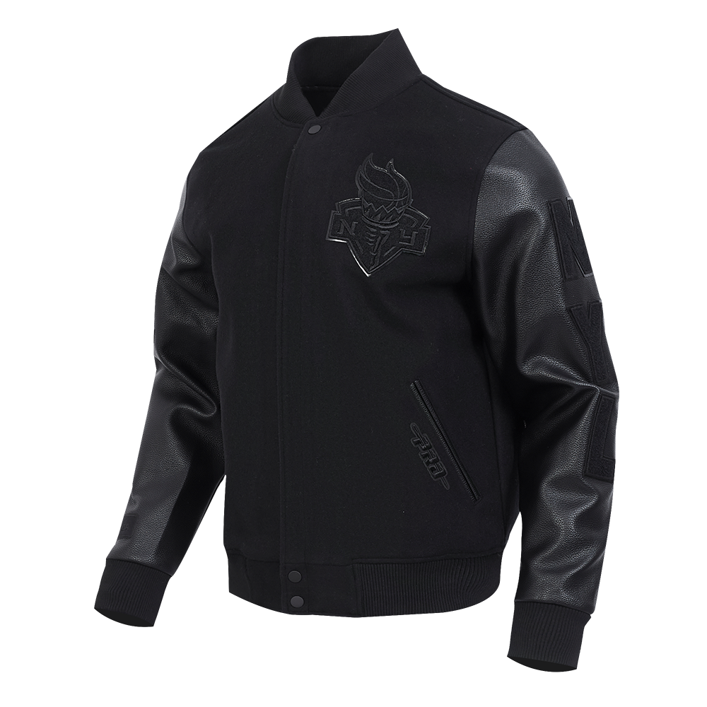 WNBA  NEW YORK LIBERTY TRIPLE BLACK MEN'S WOOL VARSITY JACKET (JET BLACK)