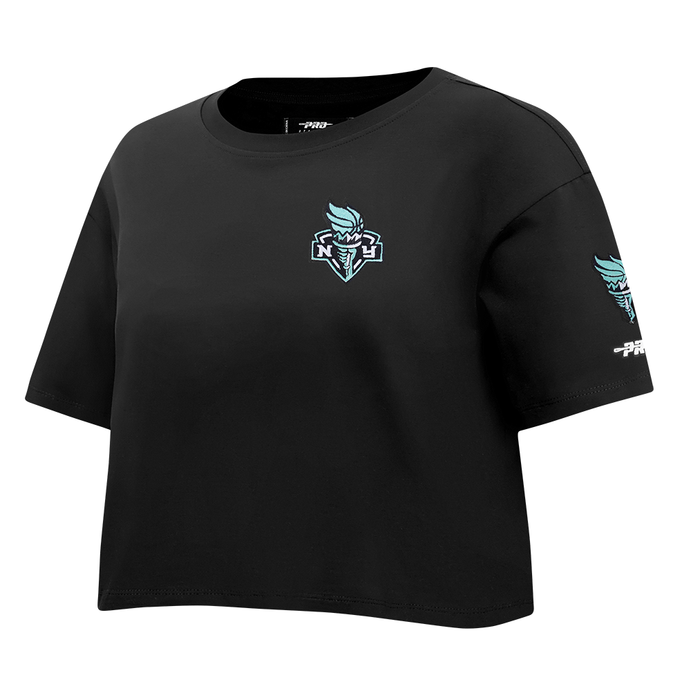 WNBA NEW YORK LIBERTY CLASSIC ESSENTIALS WOMEN'S SINGLE JERSEY BOXY TEE (BLACK)