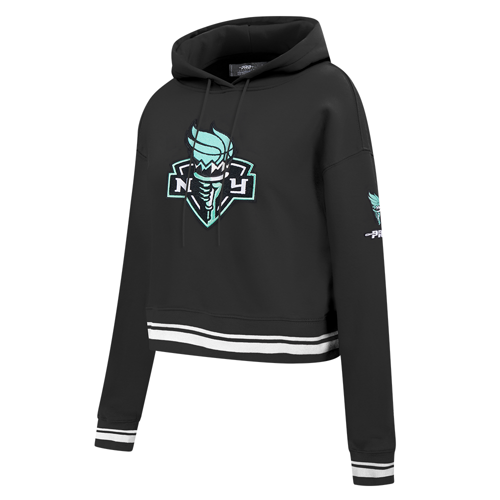 WNBA NEW YORK LIBERTY RETRO CLASSICS WOMEN'S RIB FLEECE CROPPED PULLOVER HOODIE (BLACK)