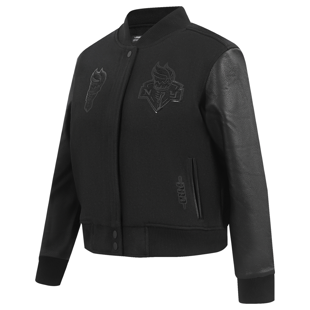 WNBA NEW YORK LIBERTY TRIPLE BLACK WOMEN'S RIB WOOL VARSITY JACKET (JET BLACK)