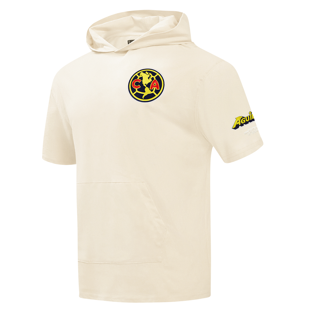 LIGA MX CLUB AMERICA CONTRAST NEUTRALS MEN'S SHORT SLEEVE PULLOVER HOODIE (EGGSHELL)