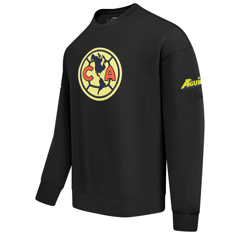 LIGA MX CLUB AMERICA CONTRAST NEUTRALS MEN'S DROP SHOULDER FLEECE CREWNECK (BLACK)
