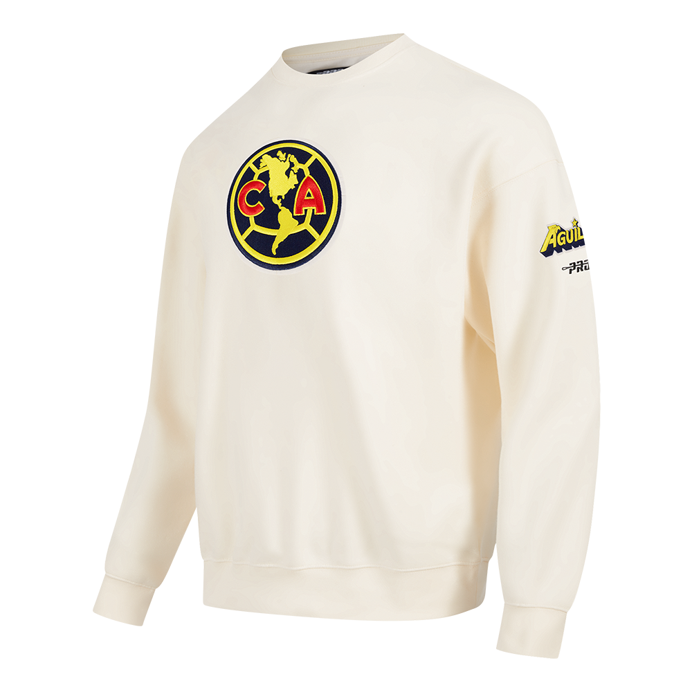LIGA MX CLUB AMERICA CONTRAST NEUTRALS MEN'S DROP SHOULDER FLEECE CREWNECK (EGGSHELL)