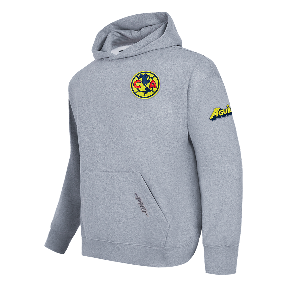 LIGA MX CLUB AMERICA CONTRAST NEUTRALS MEN'S DROP SHOULDER FLEECE PULLOVER HOODIE (DARK HEATHER GRAY)