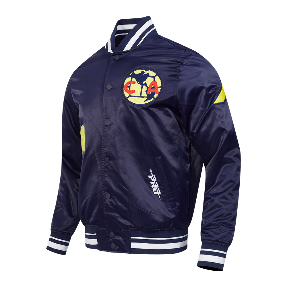 LIGA MX CLUB AMERICA OLD ENGLISH MEN'S RIB SATIN JACKET (MIDNIGHT NAVY)