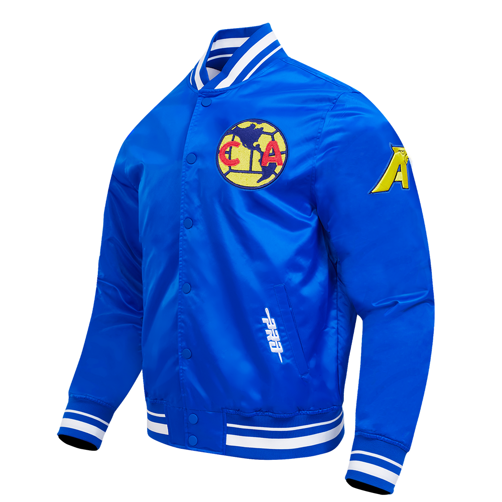 LIGA MX CLUB AMERICA OLD ENGLISH MEN'S RIB SATIN JACKET (ROYAL BLUE)