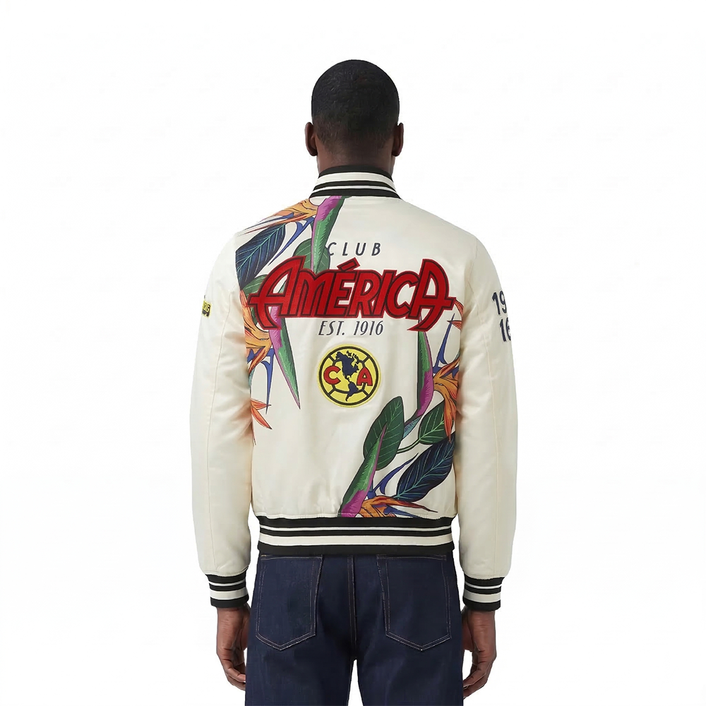 LIGA MX CLUB AMERICA PARADISE MEN'S SATIN JACKET (EGGSHELL/ BLACK)