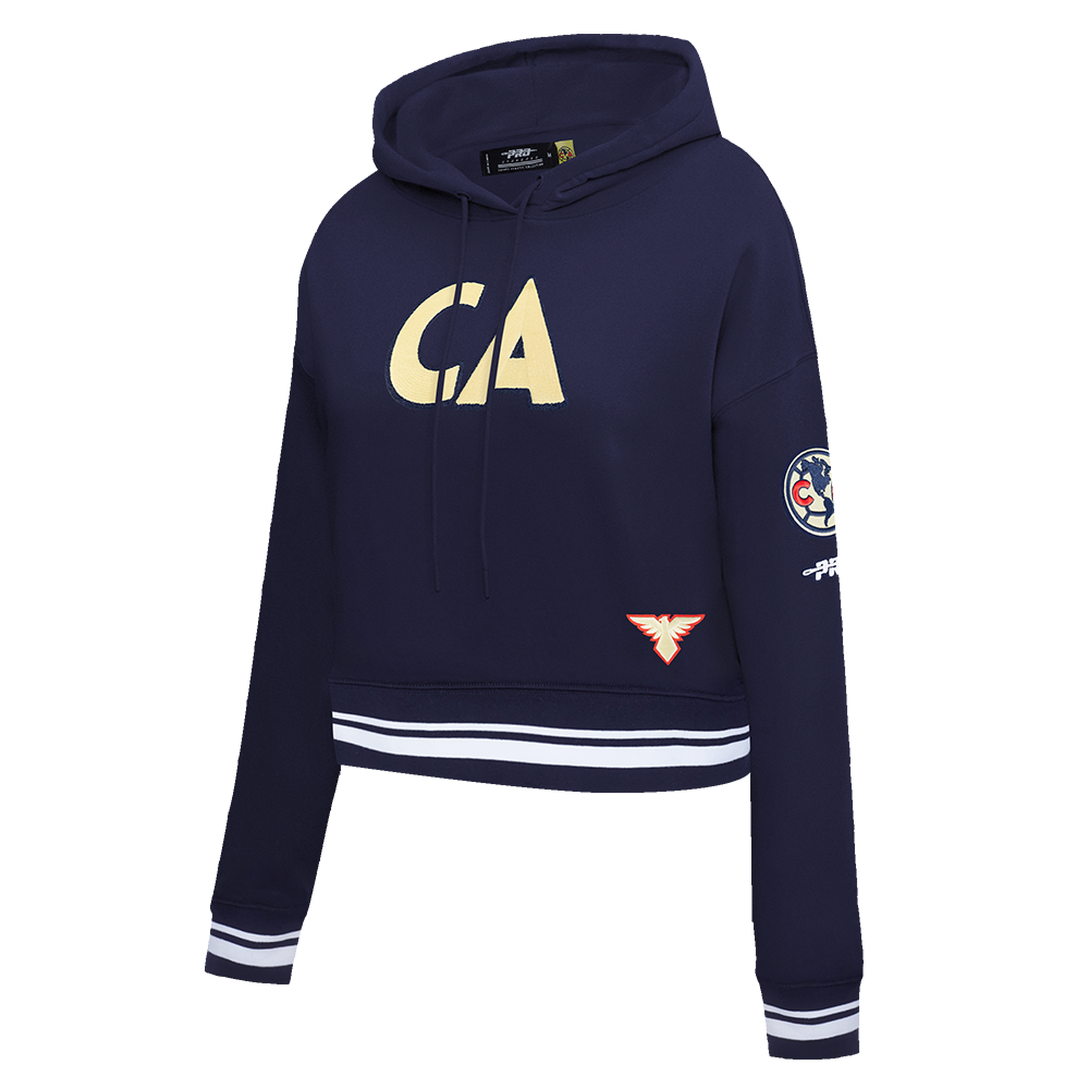 LIGA MX CLUB AMERICA PREMIUM WOMEN'S RIB FLEECE CROPPED PULLOVER HOODIE (MIDNIGHT NAVY)