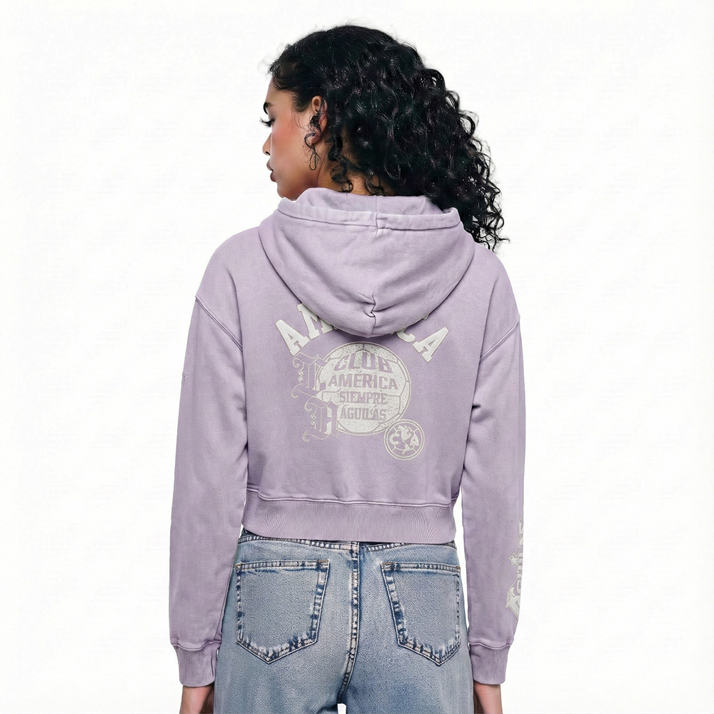 Liga MX CLUB AMERICA STREET TEAM WOMEN'S ENZYME WASH FT CROPPED PO HOODIE (WASHED LILAC GRAY)