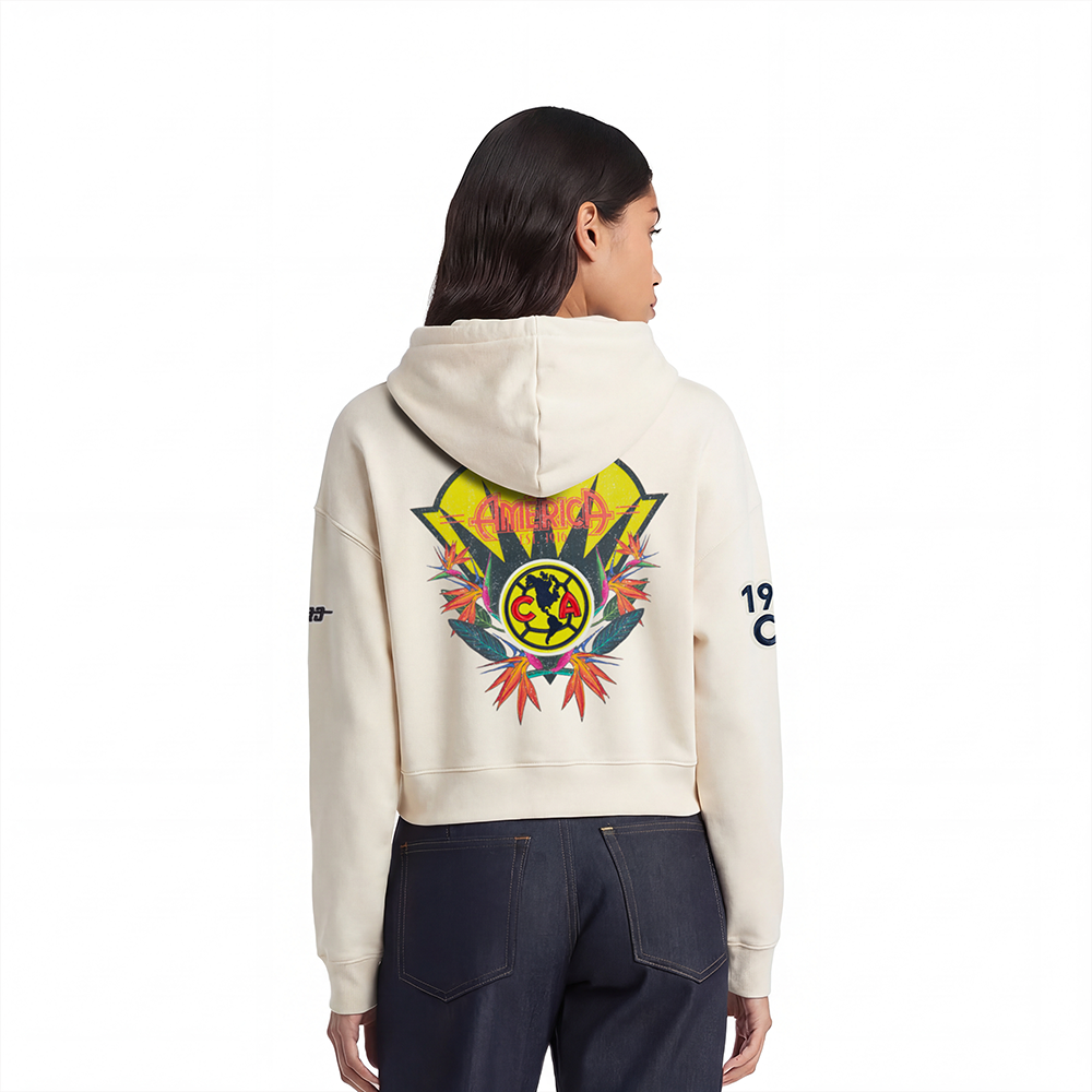 LIGA MX CLUB AMERICA PARADISE WOMEN'S CROPPED PULLOVER HOODIE (EGGSHELL)