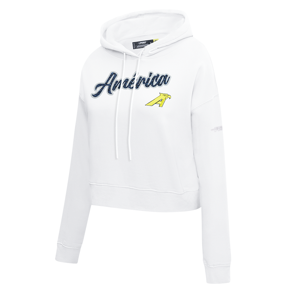 LIGA MX CLUB AMERICA TEAM CRYSTALLINE WOMEN'S CROPPED PULLOVER HOODIE (WHITE)
