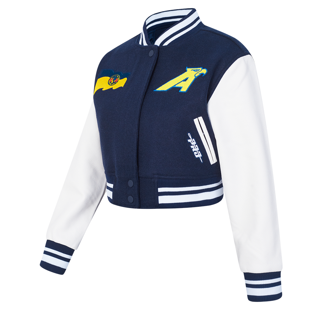LIGA MX CLUB AMERICA STADIUM WOMEN'S RIB WOOL CROPPED VARSITY JACKET (MIDNIGHT NAVY/WHITE)
