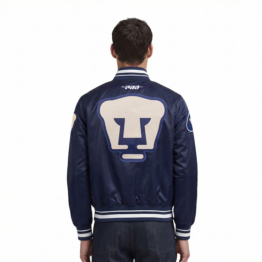 LIGA MX PUMAS UNAM CLASSIC CHENILLE MEN'S RIB SATIN JACKET (MIDNIGHT NAVY)