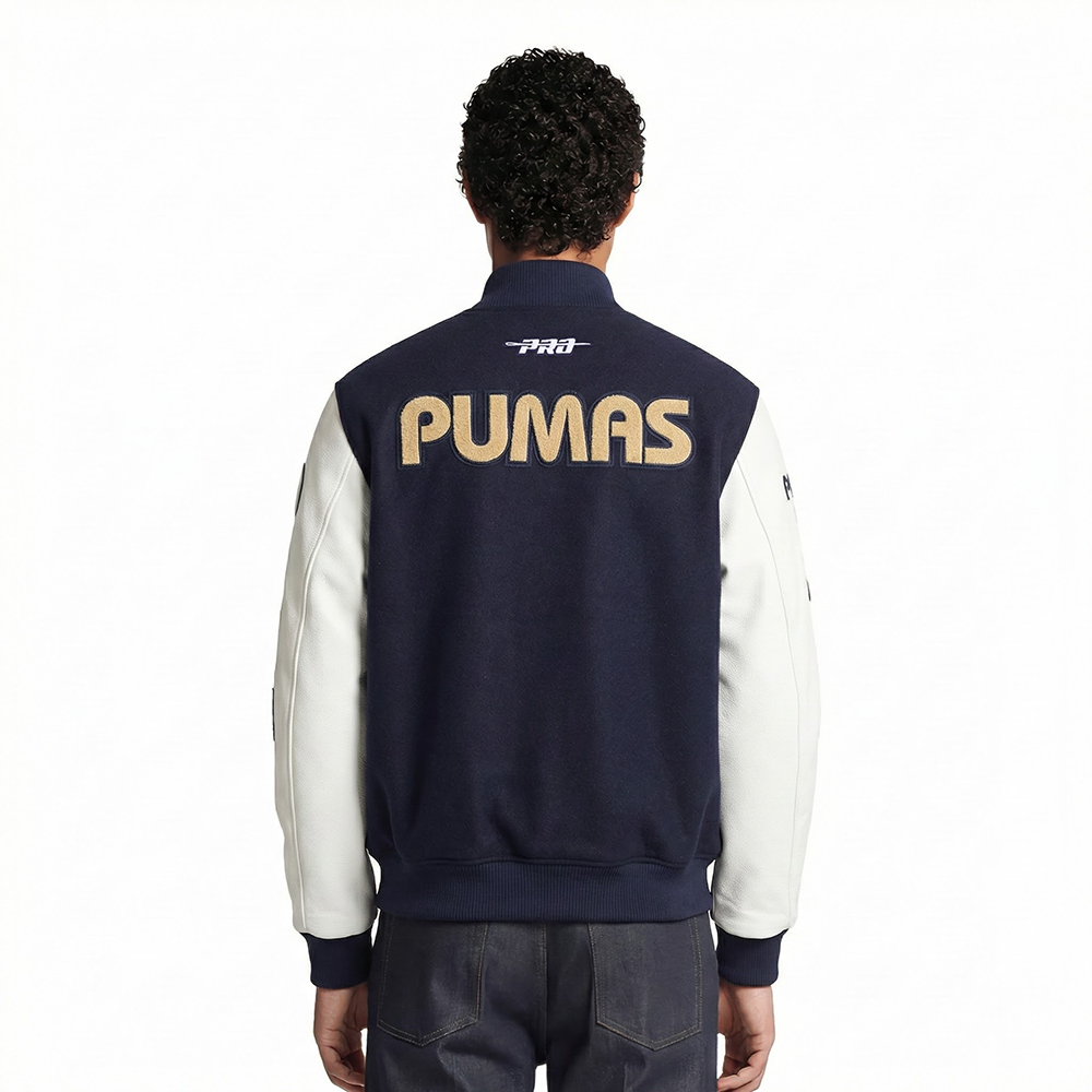LIGA MX PUMAS UNAM CLASSIC CHENILLE MEN'S WOOL VARSITY JACKET (MIDNIGHT NAVY/WHITE)