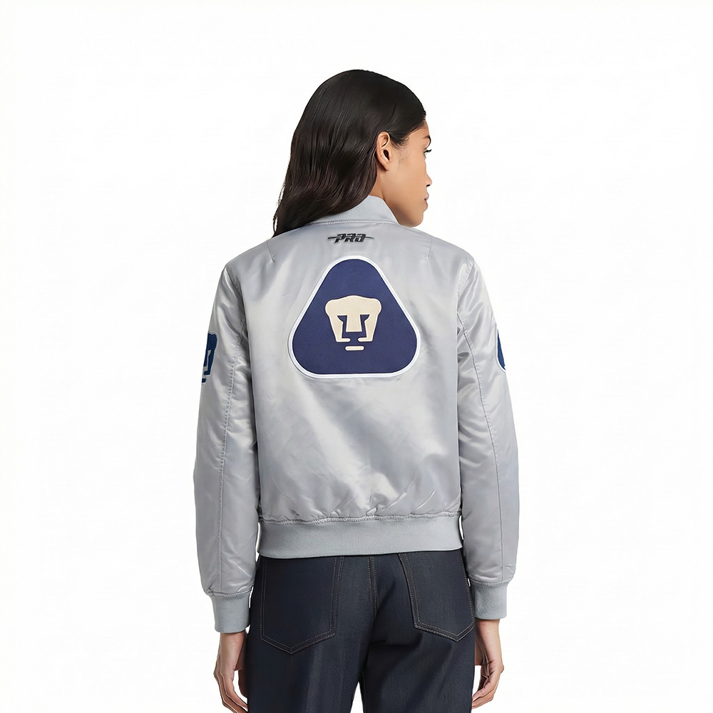 LIGA MX PUMAS UNAM CLASSIC CHENILLE WOMEN'S SATIN JACKET (SILVER)