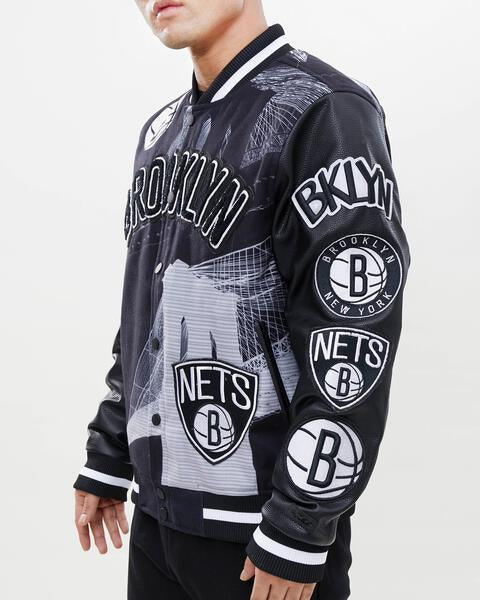 Pro Standard Brooklyn Nets NBA Home Town Mens Black Satin Jacket, Size XL