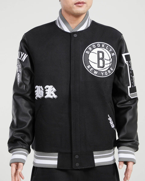 Men's Brooklyn Nets Pro Standard Black Remix Varsity Full-Zip Jacket