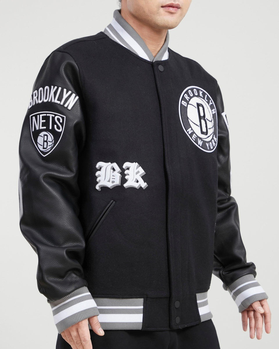 Black Brooklyn Nets Pro Standard Crest Wool Varsity Jacket 2XL