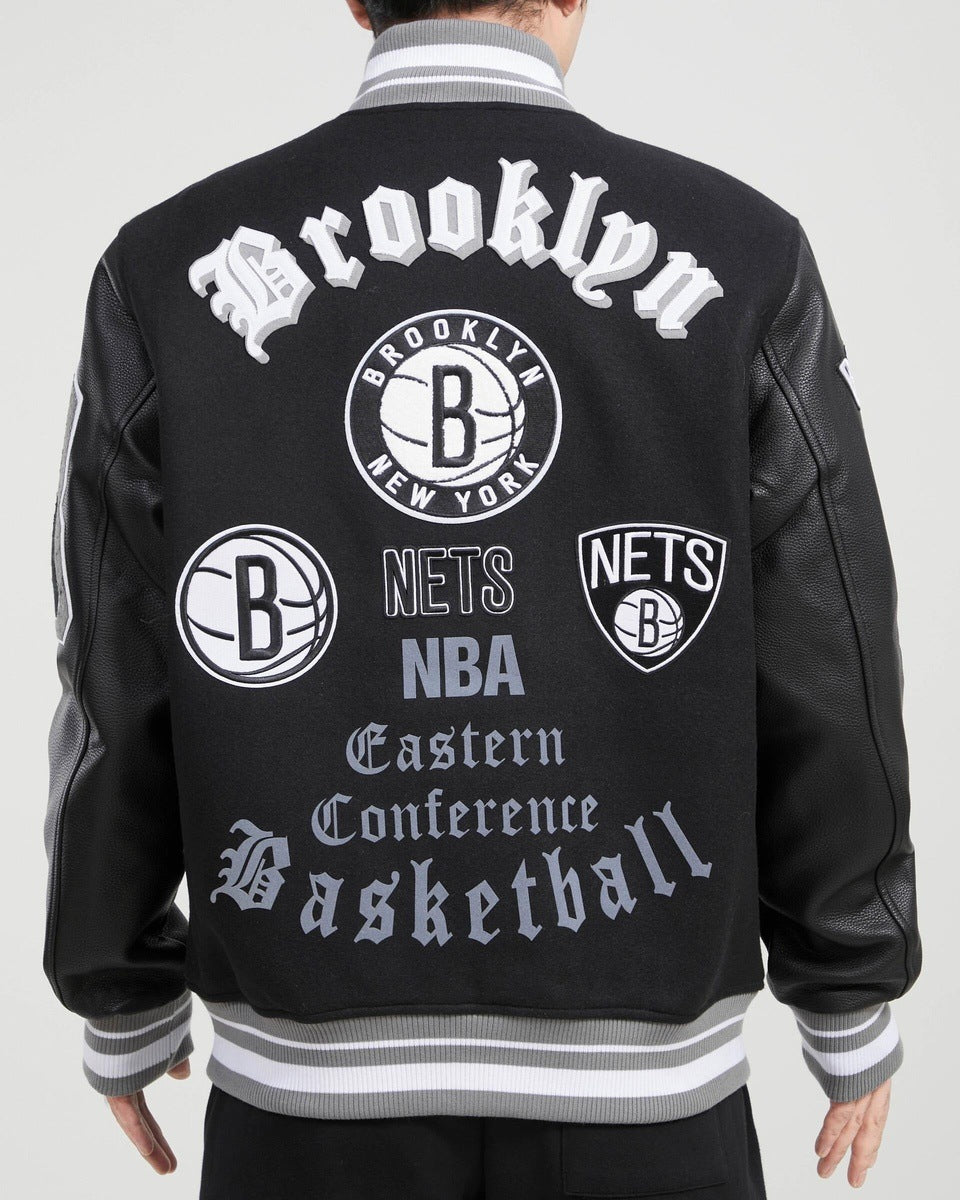 Men's Brooklyn Nets Pro Standard Black Remix Varsity Full-Zip Jacket