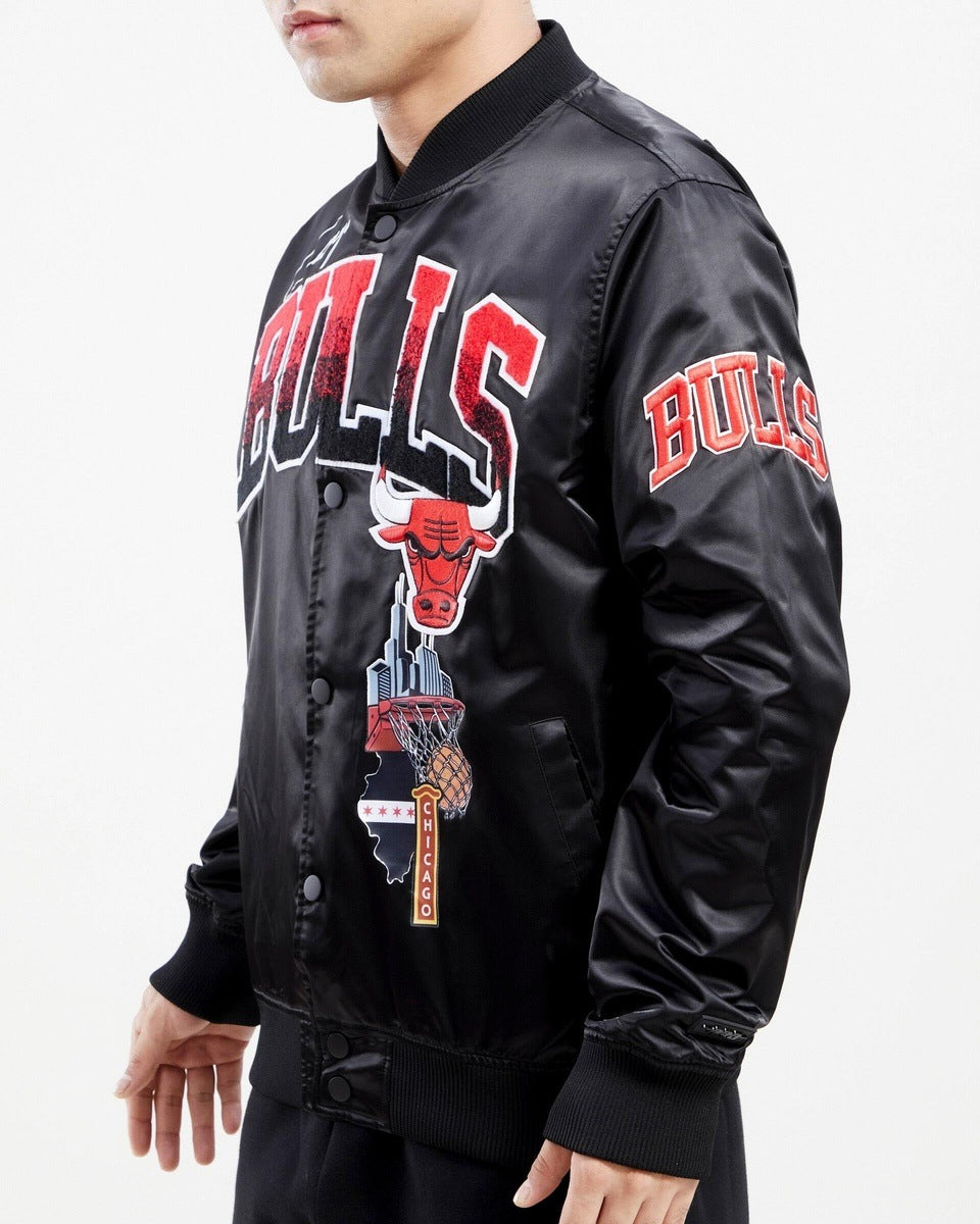 Chicago Bulls Black Satin Bomber Jacket