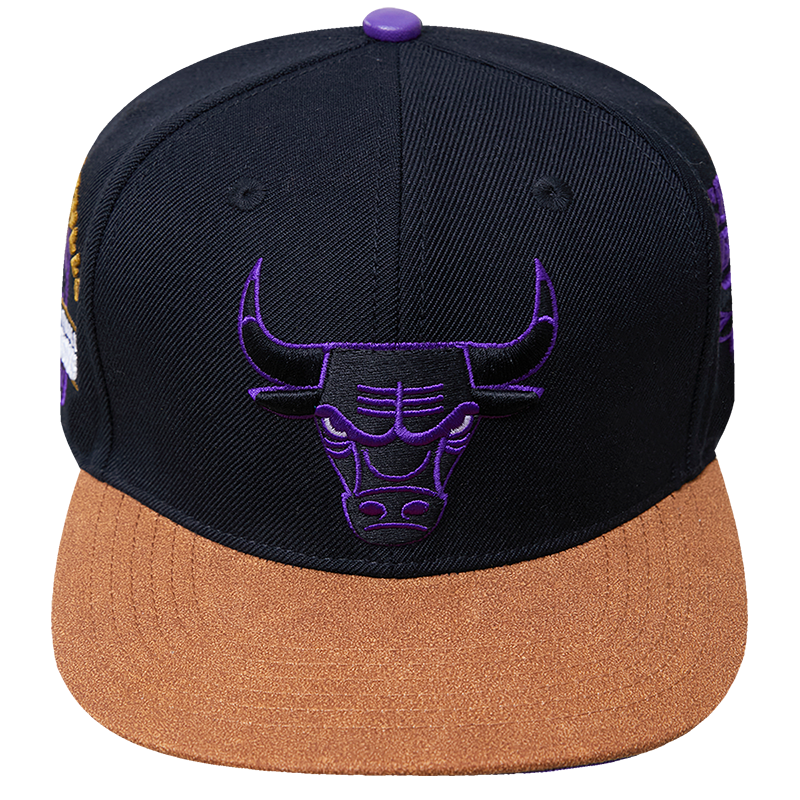 NBA CHICAGO BULLS 2 TONE LEATHER BRIM UNISEX SNAPBACK HAT BLACK Pro Standard