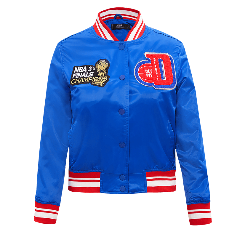 NBA DETROIT PISTONS MASHUP WOMEN S SATIN JACKET ROYAL BLUE RED