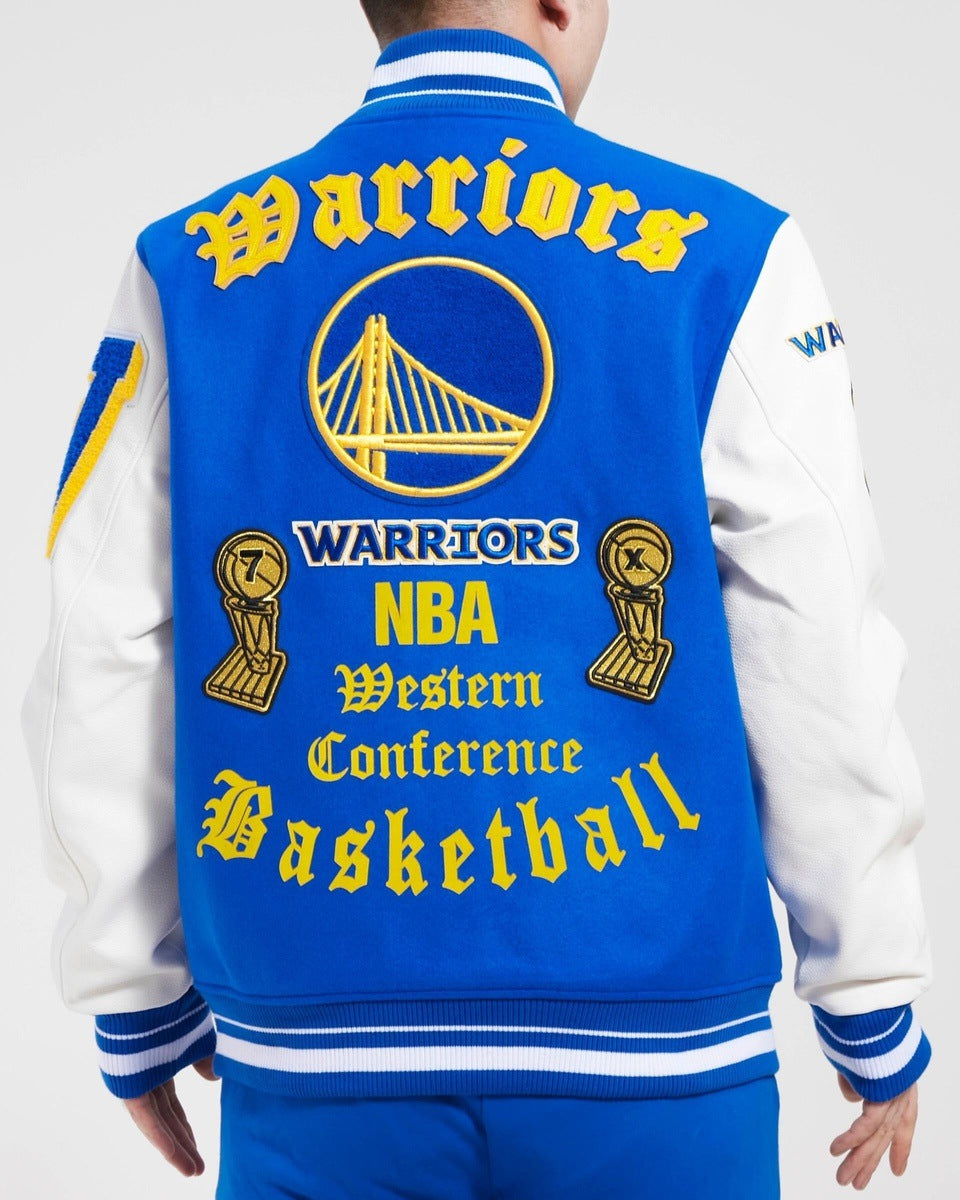 Pro Standard Mens NBA Golden State Warriors Varsity Jacket BGW651679-BLW  Black/White