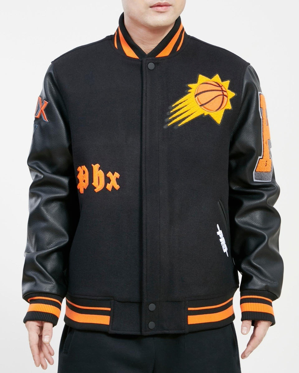 PHOENIX SUNS OLD ENGLISH LOGO VARSITY JACKET (BLACK) – Pro Standard