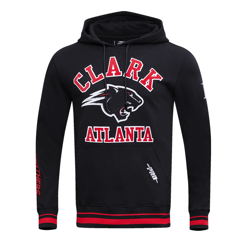 CLARK ATLANTA UNIVERSITY CLASSIC STACKED LOGO FLC PO HOODIE (BLACK/RED/BLACK)