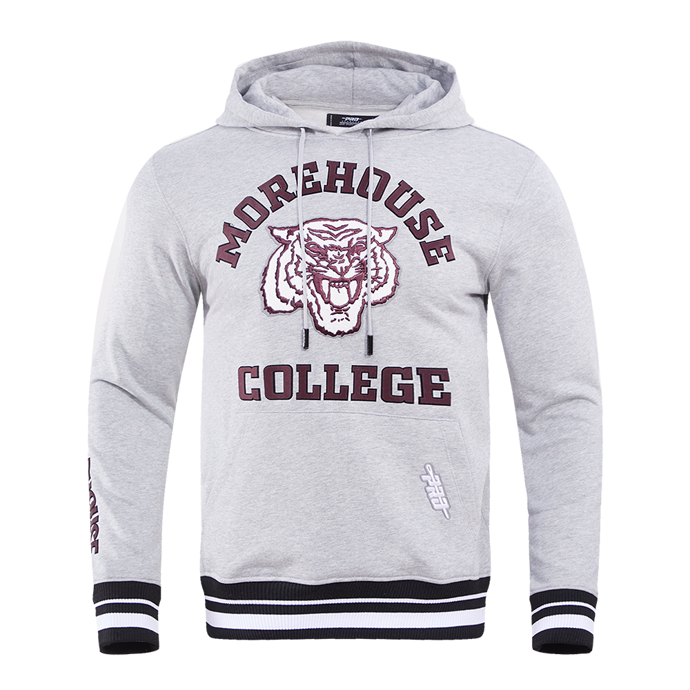 MOREHOUSE COLLEGE CLASSIC MEN S STACKED LOGO PO HOODIE HEATHER GRAY B Pro Standard