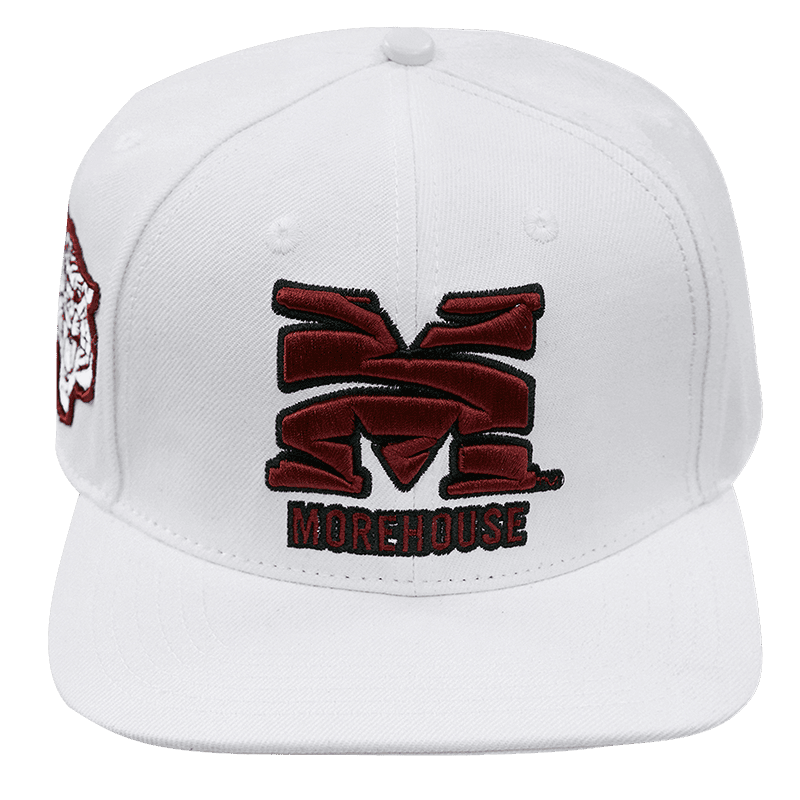 MOREHOUSE COLLEGE CLASSIC STACKED LOGO WOOL SNAPBACK HAT (WHITE)