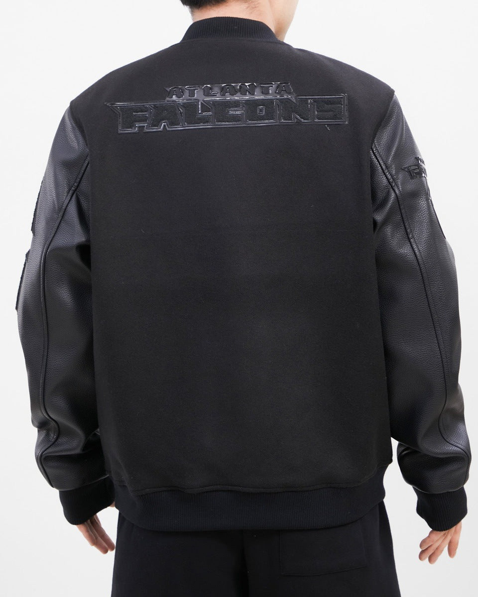 NFL ATLANTA FALCONS TRIPLE BLACK WOOL MEN'S VARSITY JACKET (TRIPLE BLACK)