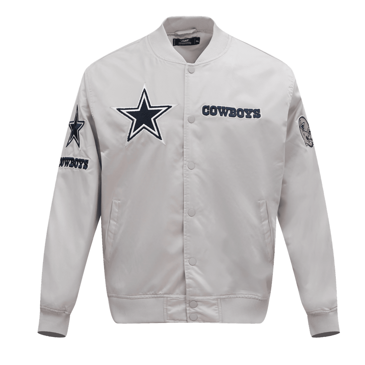 DALLAS COWBOYS CHEST HIT LOGO SATIN JACKET (SILVER) – Pro Standard