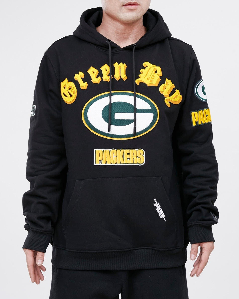NFL GREEN BAY PACKERS OLD ENGLISH MEN´S PO HOODIE (BLACK)
