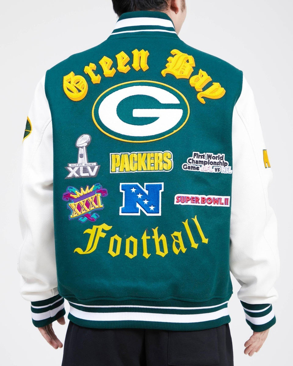 Green Bay Packers Jacket Mens Large L Green Varsity Coat Snap ...