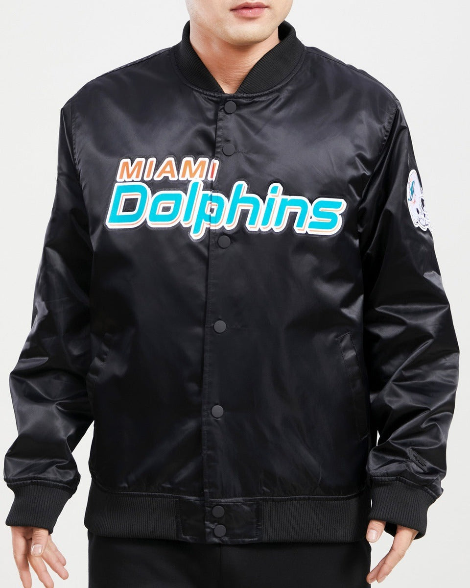 MIAMI DOLPHINS RETRO CLASSIC RIB SATIN JACKET (WHITE/BLACK) – Pro Standard