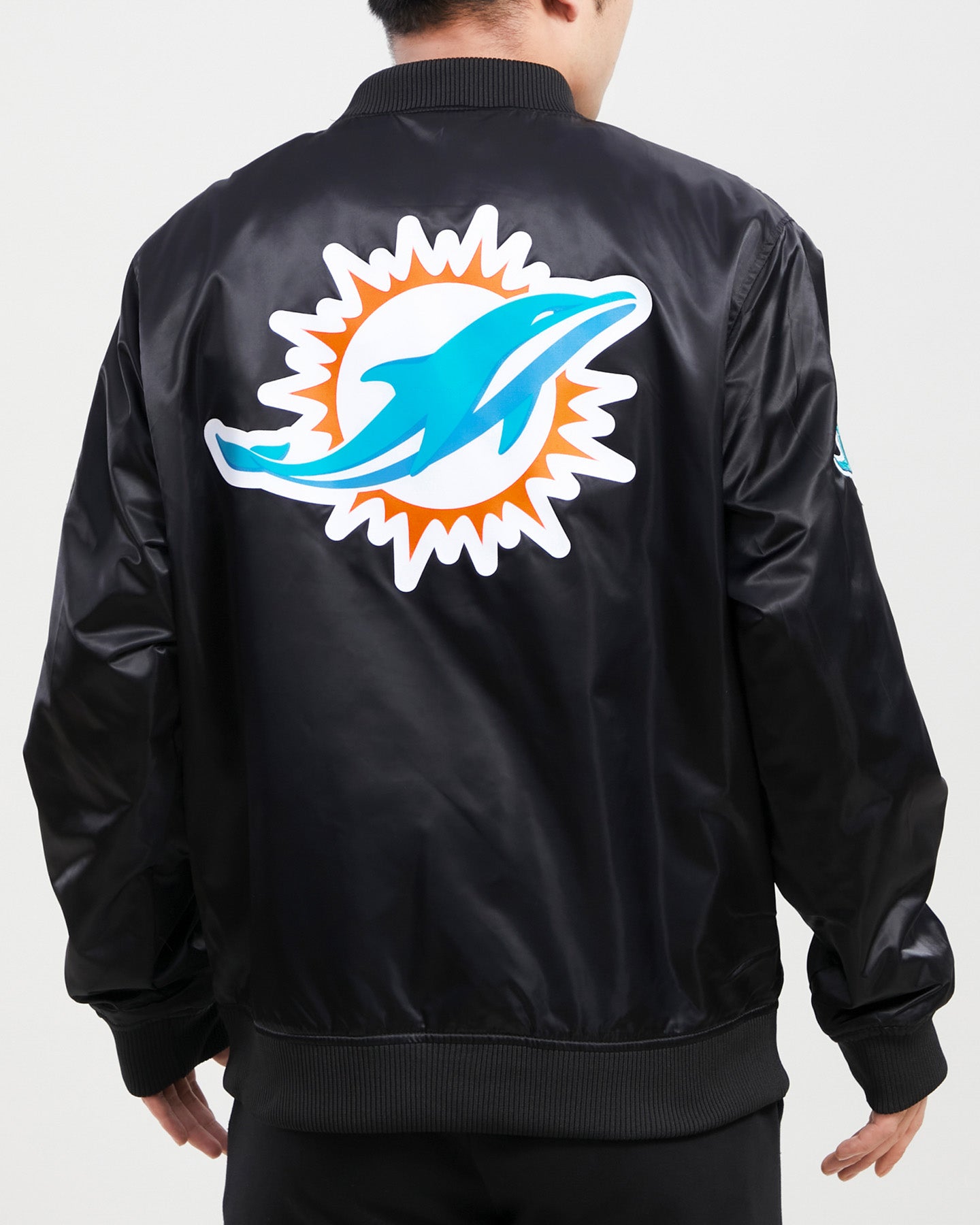 MIAMI DOLPHINS TEAM BIG LOGO SATIN JACKET (BLACK) – Pro Standard