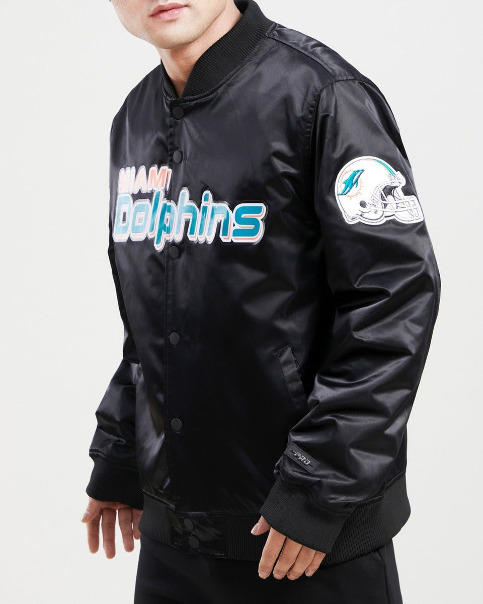 MIAMI DOLPHINS TEAM BIG LOGO SATIN JACKET (BLACK) – Pro Standard