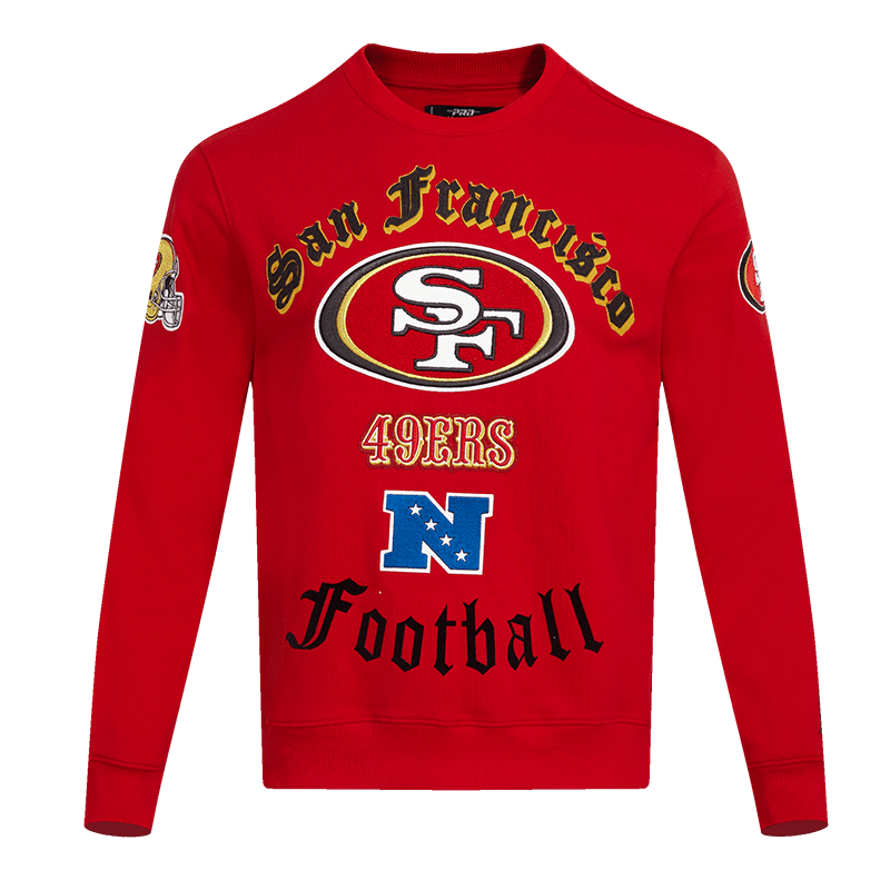 SAN FRANCISCO 49ERS OLD ENGLISH NFC WEST LOGO CREWNECK (RED) – Pro